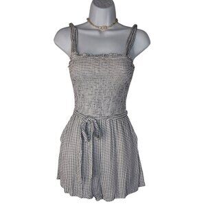 Abercrombie & Fitch Womens XS Gingham Romper Black & White Cotton Blend